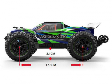 Фото Радиоуправляемый монстр MJX Hyper Go 16108 (зеленый) 4WD 2.4G LED 1/16 RTR | Инномарт