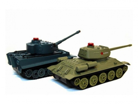 Фото Р/У танковый бой Huan Qi Т-34 и Tiger 1:32 2.4G (два танка, з/у, акк) | Инномарт
