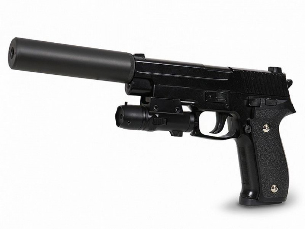 Пистолет металлический SIG 226 с глушителем и ЛЦУ G.26A 20см в/к | Инномарт